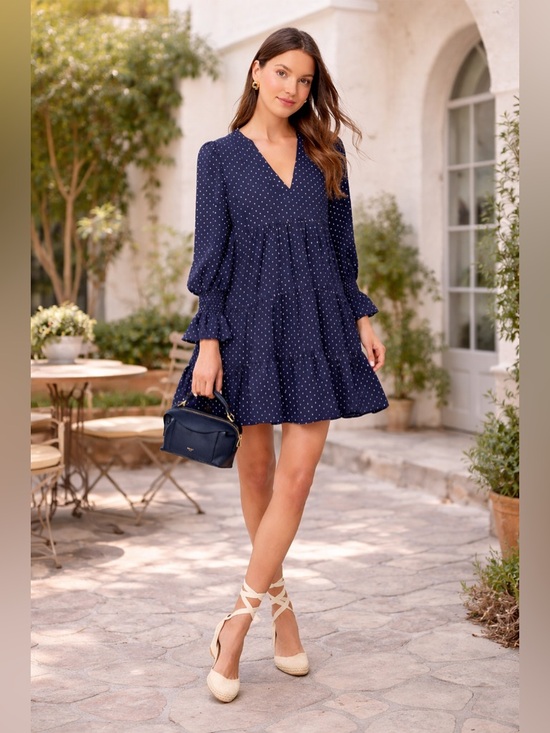 Pomander Place Dresses & Skirts - Pomander Place Navy Polka Dot Babydoll Mini Dress NWT Small